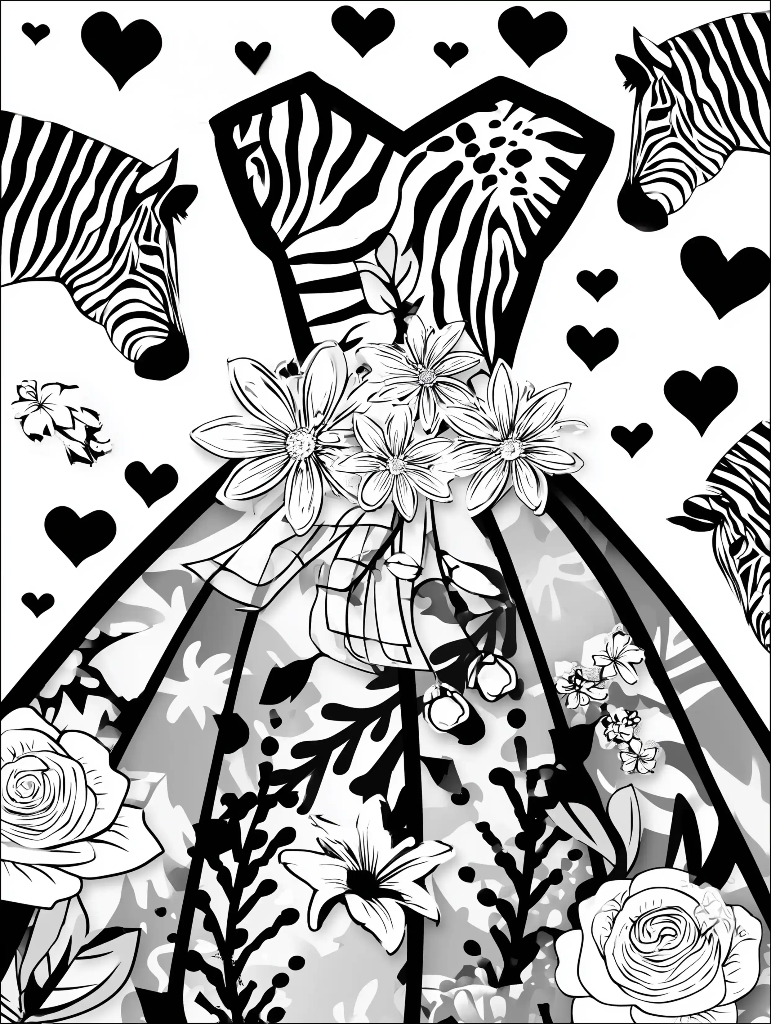 Free printable coloring pages floral featuring a dress with zebras and floral details
